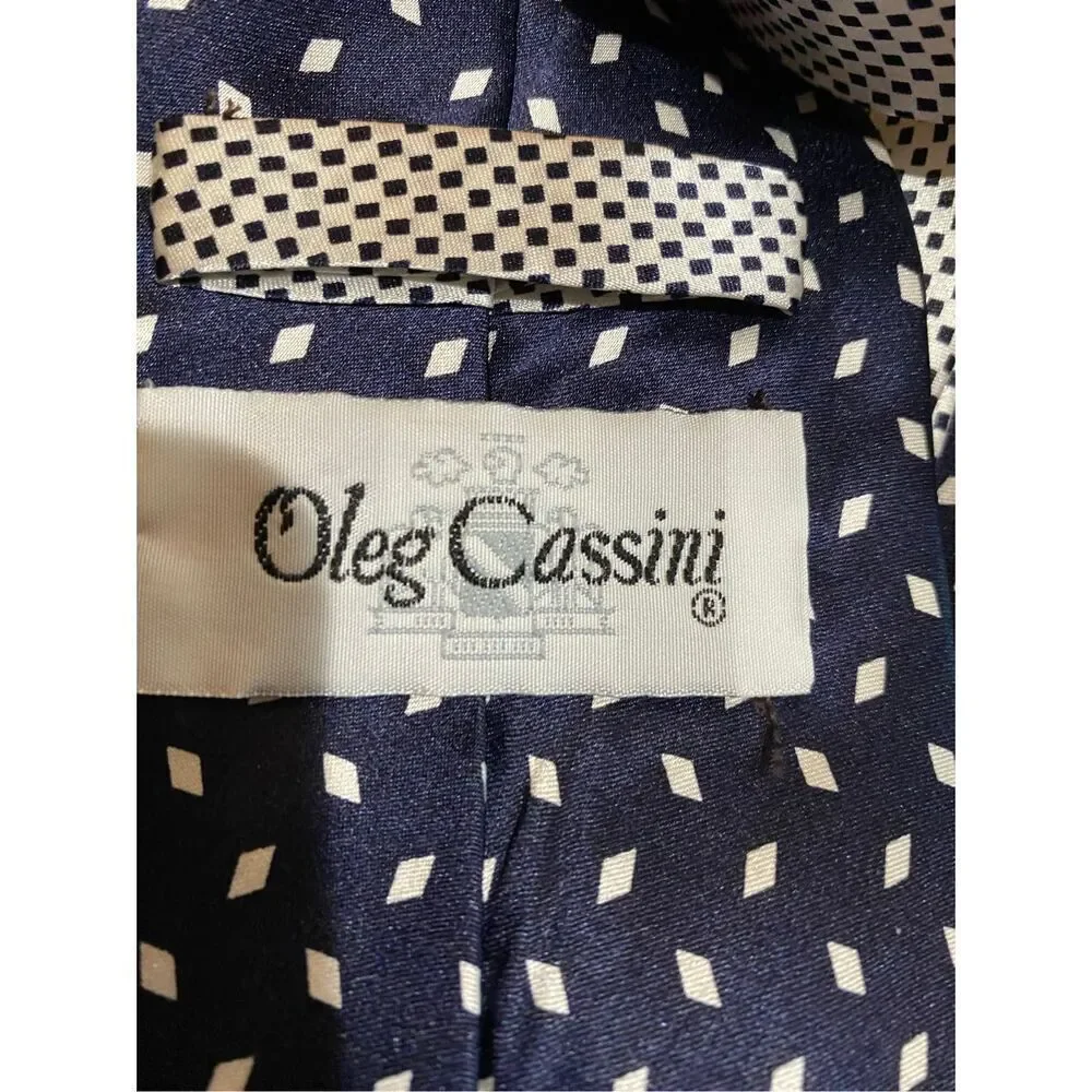 Oleg Cassini, men’s vintage, navy and silver diamond print tie 57